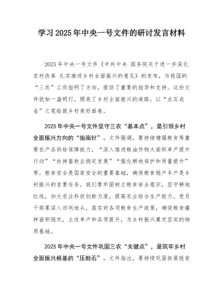 学习2025年中央一号文件的研讨发言材料.docx