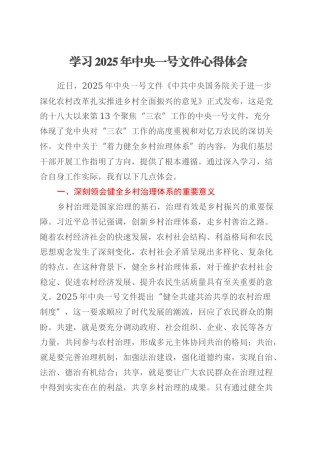 学习2025年中央一号文件心得体会（2）.docx