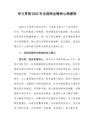 学习贯彻2025年全国两会精神心得感悟.docx