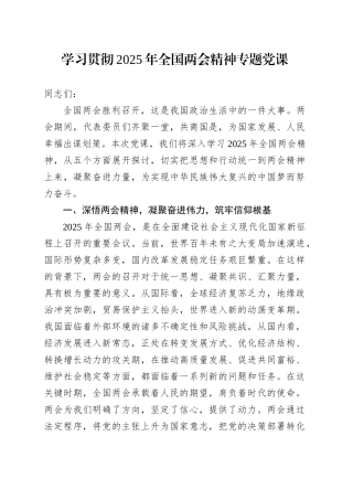 学习贯彻2025年全国两会精神专题党课.docx