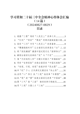 学习贯彻二十届三中全会精神心得体会汇编（14篇）（20240827-0829）.docx