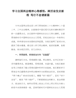 学习全国两会精神心得感悟：踔厉奋发启新程 笃行不怠谱新篇.docx