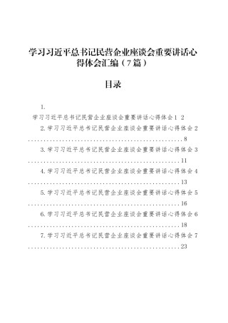 学习总书记民营企业座谈会重要讲话心得体会汇编（7篇）.docx