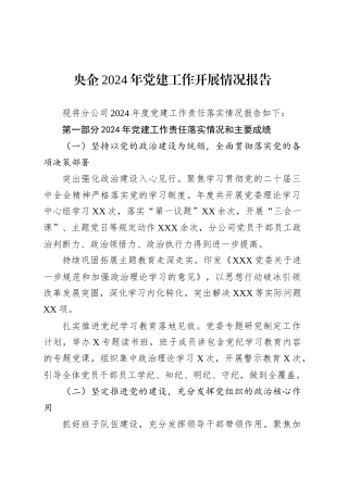央企2024年党建工作开展情况报告.docx