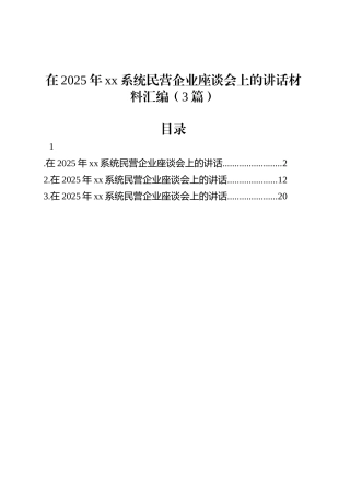在2025年xx系统民营企业座谈会上的讲话材料汇编（3篇）.docx