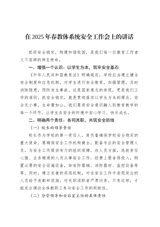 在2025年春教体系统安全工作会上的讲话.docx