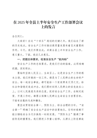 在2025年全县上半年安全生产工作部署会议上的发言.docx