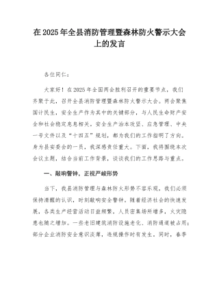在2025年全县消防管理暨森林防火警示大会上的发言.docx