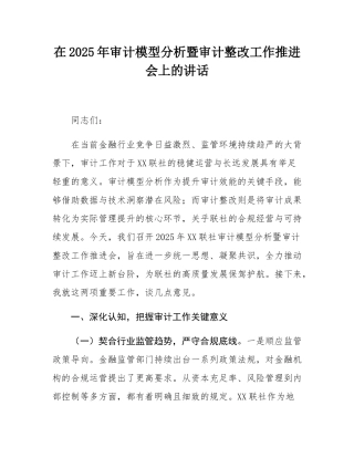 在2025年审计模型分析暨审计整改工作推进会上的讲话.docx