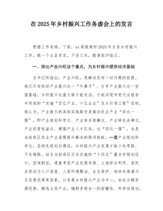 在2025年乡村振兴工作务虚会上的发言.docx