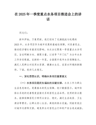 在2025年一季度重点水务项目推进会上的讲话.docx