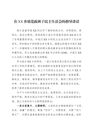 在XX乡镇街道党政班子民主生活会的指导讲话.docx