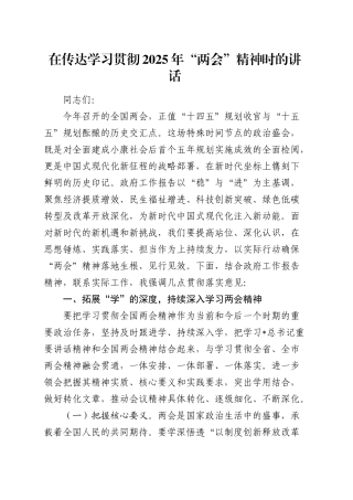 在传达学习贯彻2025年“两会”精神时的讲话.docx
