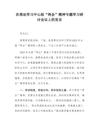 在理论学习中心组“两会”精神专题学习研讨会议上的发言.docx