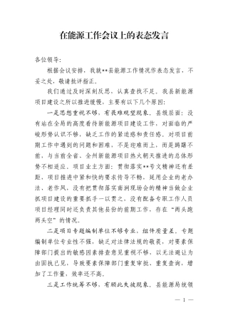在能源工作会议上的表态发言.doc