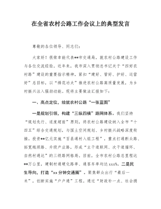 在全省农村公路工作会议上的典型发言.docx