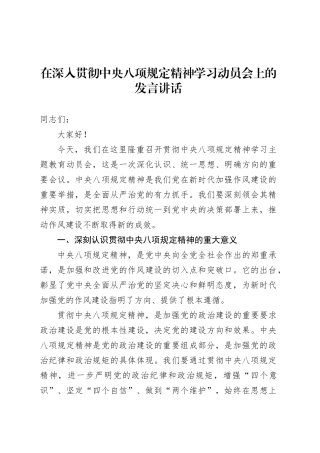 在深入贯彻中央八项规定精神学习动员会上的发言讲话.docx