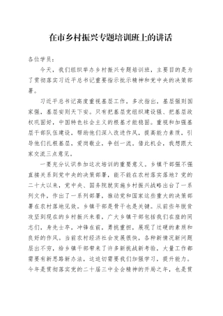 在市乡村振兴专题培训班上的讲话.docx