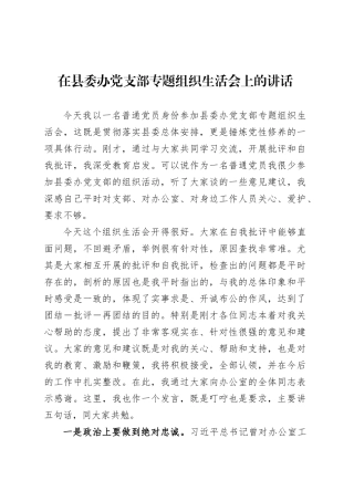 在县委办党支部专题组织生活会上的讲话.docx