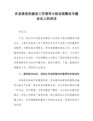 在县委党的建设工作领导小组巡视整改专题会议上的讲话.docx