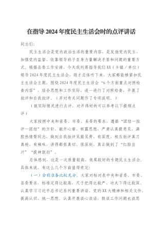 在指导2024年度民主生活会时的点评讲话.docx