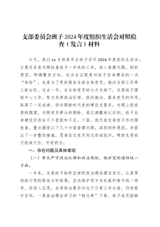 支部委员会班子2024年度组织生活会对照检查（发言）材料.docx