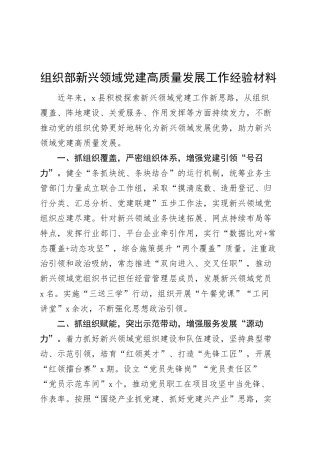 组织部新兴领域党建高质量发展工作经验材料总结汇报报告20250305.docx