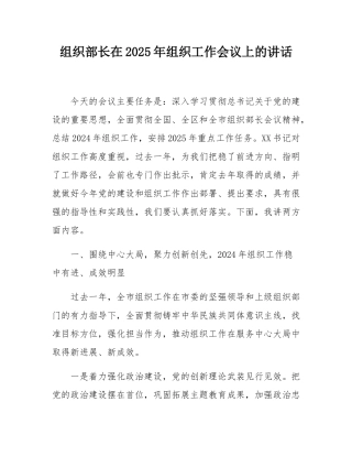 组织部长在2025年组织工作会议上的讲话.docx