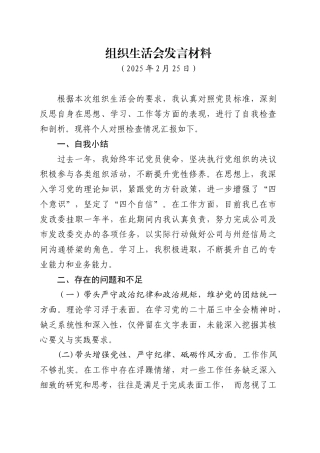 组织生活会发言材料（20250225）.doc