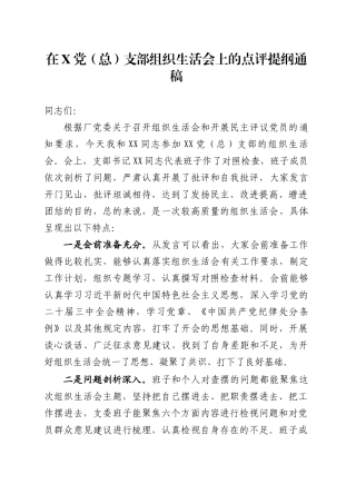 组织生活会上的点评提纲通稿.docx