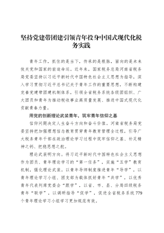 党课讲稿：坚持党建带团建引领青年投身中国式现代化税务实践.docx
