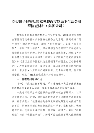 党委班子巡察反馈意见整改专题民主生活会对照检查材料（集团公司）.docx