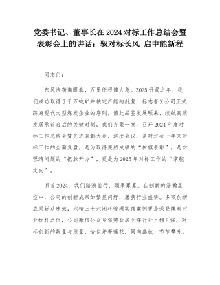 党委书记、董事长在2024对标工作总结会暨表彰会上的讲话：驭对标长风 启中能新程.docx