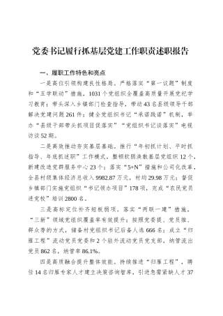 党委书记履行抓基层党建工作职责述职报告.docx