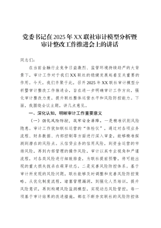 党委书记在2025年XX联社审计模型分析暨审计整改工作推进会上的讲话.docx