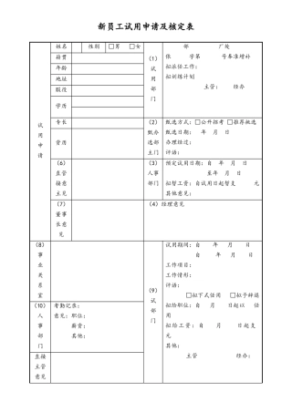 新员工试用申请及核定表.doc