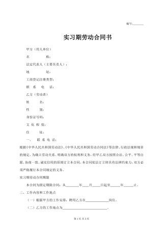 实习期劳动合同书.doc