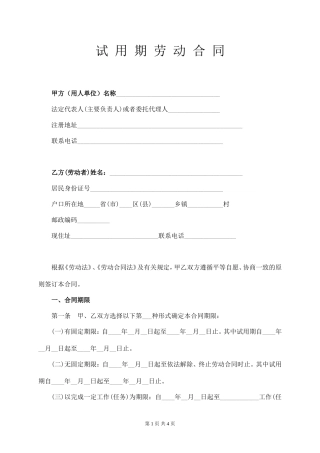 试用期劳动合同范本（标准版）.doc