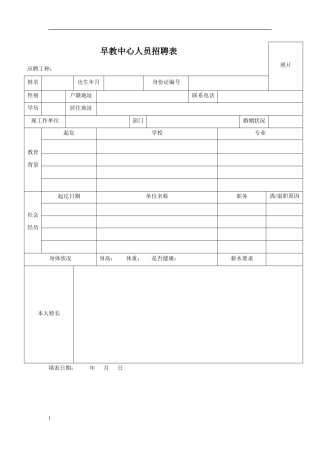早教中心人员招聘表以及劳动合同范本.doc