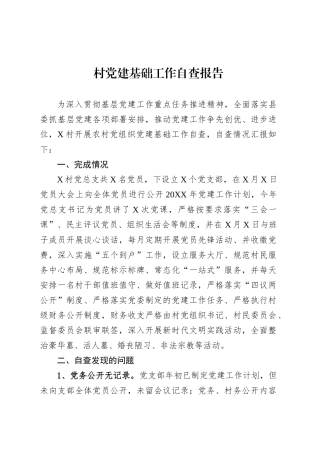 村党建基础工作自查报告.docx