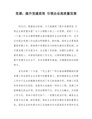 党课：提升党建质效 引领企业高质量发展.docx