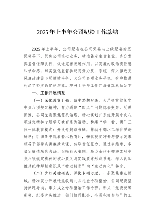 2025年上半年公司纪检工作总结.docx