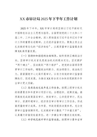 XX市审计局2025年下半年工作计划.docx