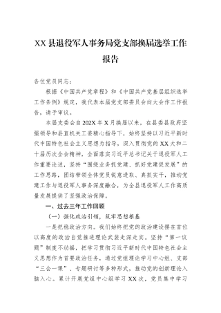 XX县退役军人事务局党支部换届选举工作报告.docx