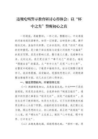 违规吃喝警示教育研讨心得体会：以“杯中之失”警醒初心之真.docx