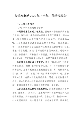 乡镇水利站2025年上半年工作情况报告.docx