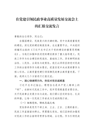 在党建引领民政事业高质量发展交流会上的汇报交流发言.docx