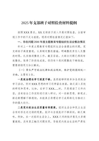 2025年支部班子对照检查材料提纲.docx