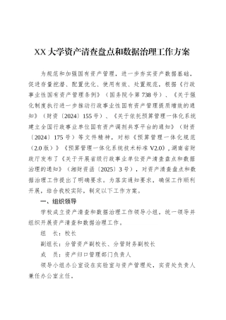 XX大学资产清查盘点和数据治理工作方案.docx