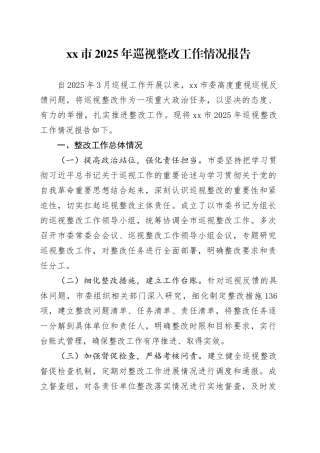 xx市2025年巡视整改工作情况报告.docx